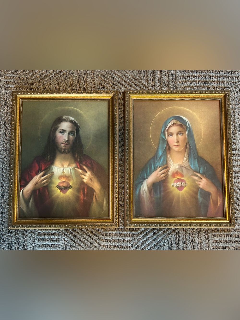 Jesus & Mary By Men Of The Sacred Heart Cincinnati Ohio Framed 18 1/4” X 14 1/4”